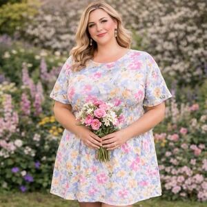 Emily Wonder 1X Dress Plus Cottagecore Flowy Boho Spring Romantic Style Prairie